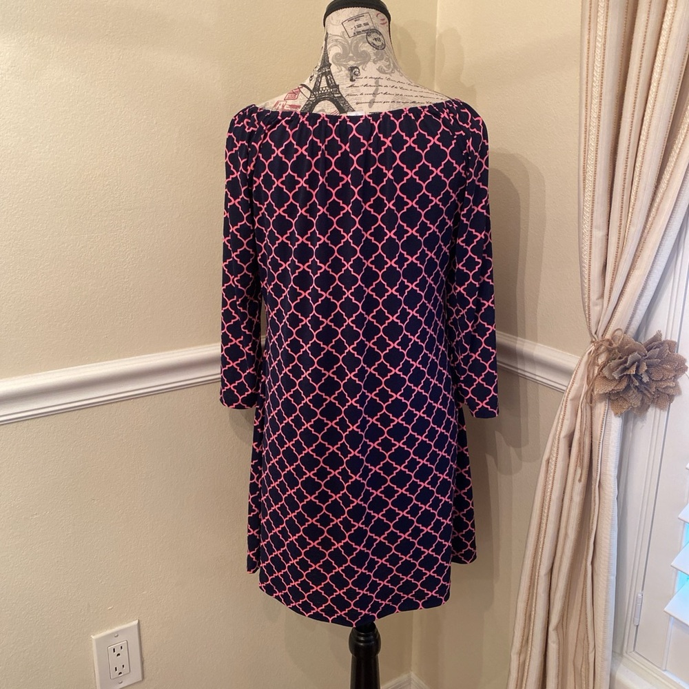 Boho Style Dress with Pink and Navy Pattern - Picture 5 of 9